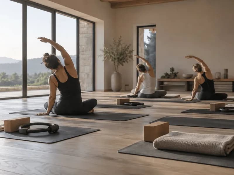 Sala do zajęć pilates w ośrodku wypoczynkowym podczas wyjazdu grupowego