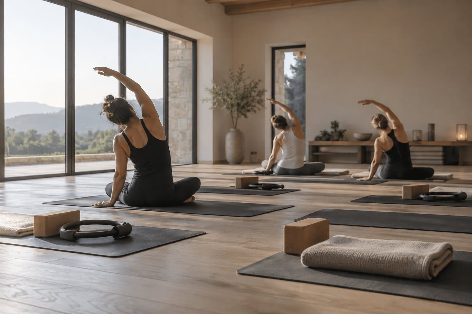 Sala do zajęć pilates w ośrodku wypoczynkowym podczas wyjazdu grupowego